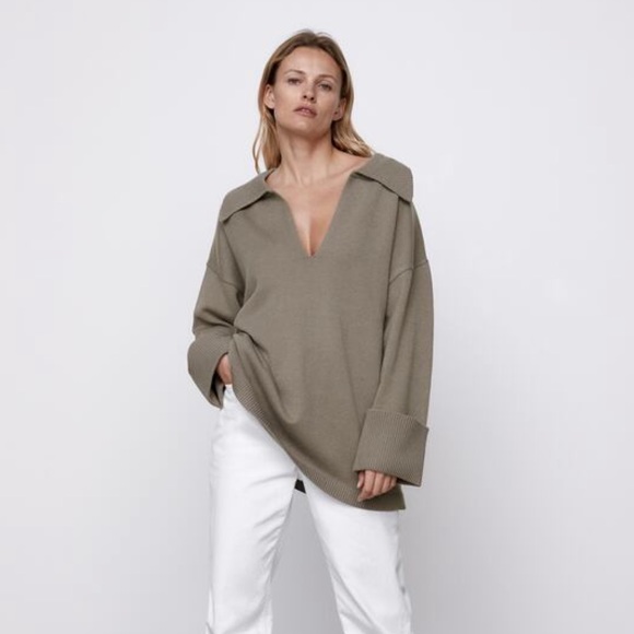 Zara Sweaters - Oversized Knit Polo Sweater